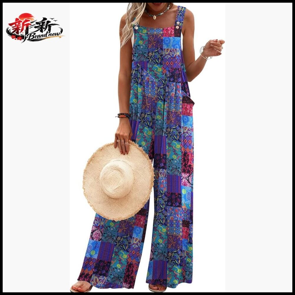 Polyester Spandex Loose Fit Jumpsuit With Pockets Wide Leg